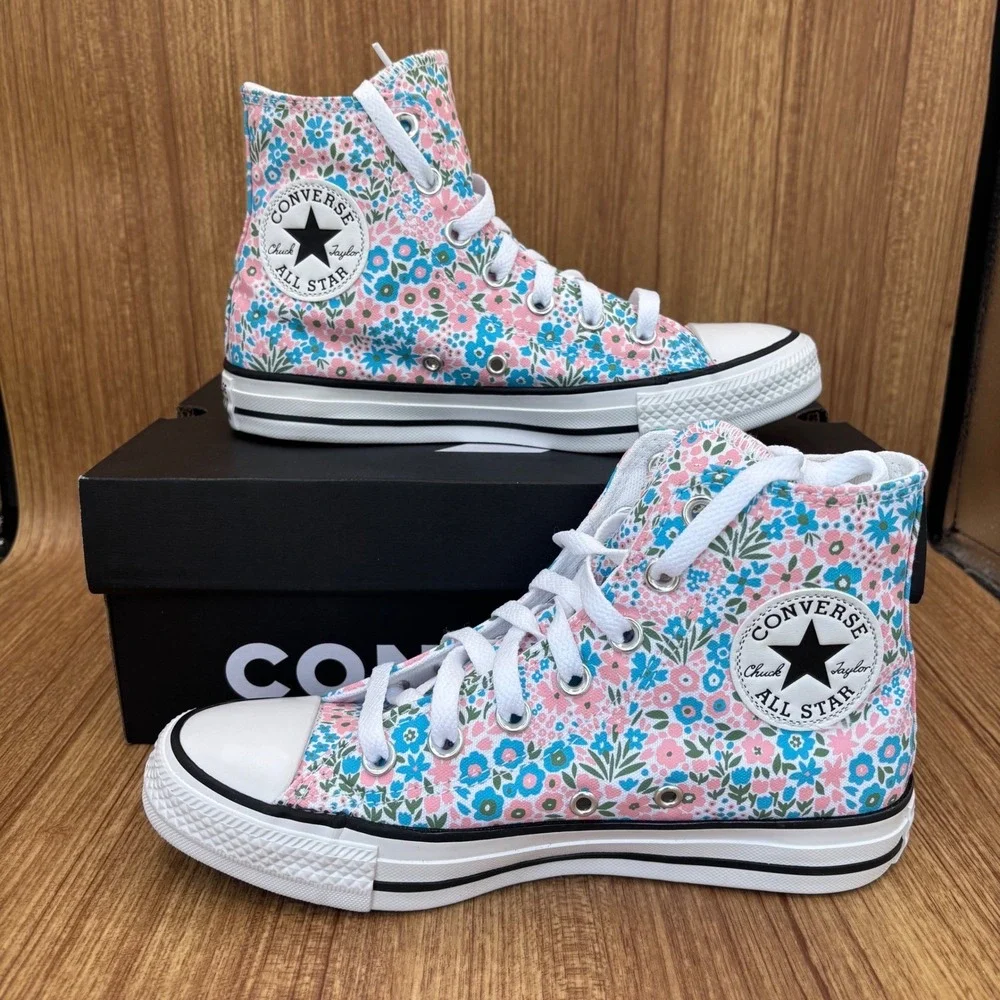 Converse CTAS Hi Womens 6.5 Gnarly Blue Pink Floral High Top Sneakers NEW